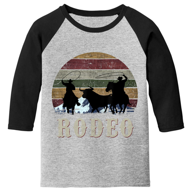 Bucking Rodeo Cowboy Team Roping Horse Riding Retro Youth 3/4 Sleeve by bummercaught | Artistshot