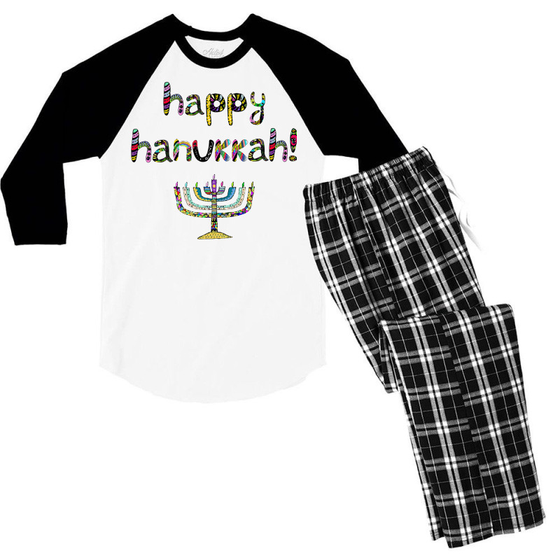 Happy Hanukkah  Jewish Holiday Chanukah Men's 3/4 Sleeve Pajama Set | Artistshot