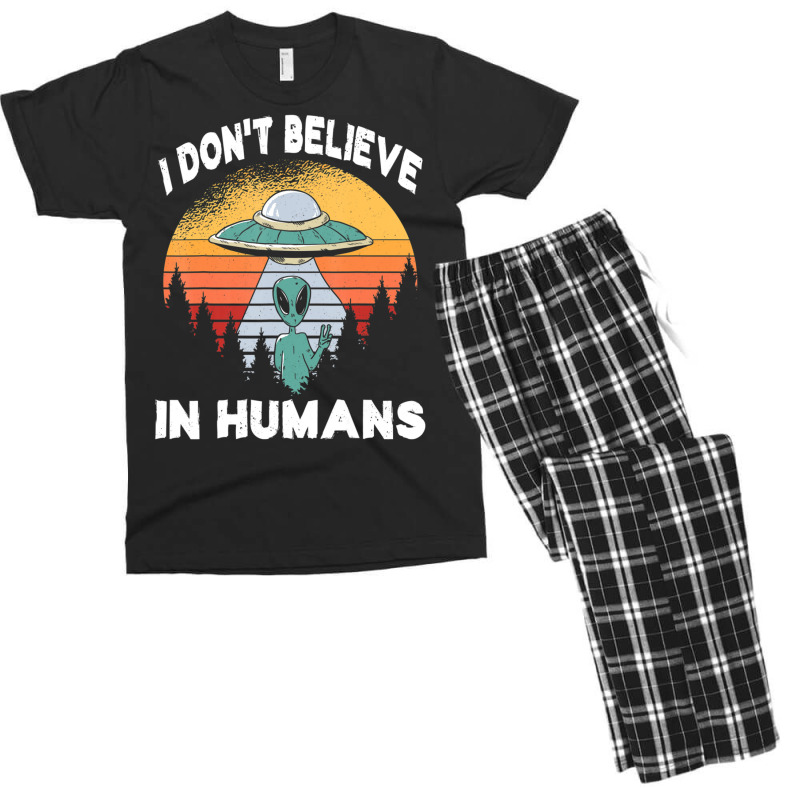 I Don't Believe In Humans Retro Alien Halloween Men's T-shirt Pajama Set | Artistshot