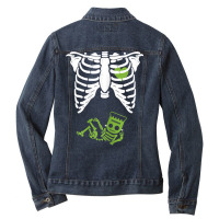 Womens Baby Frankenstein Skeleton Maternity Pregnant Mom Halloween T S Ladies Denim Jacket | Artistshot