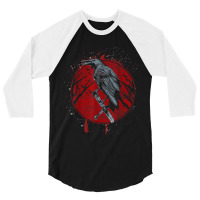 Halloween Raven Red Moon Spooky Night Crow 3/4 Sleeve Shirt | Artistshot