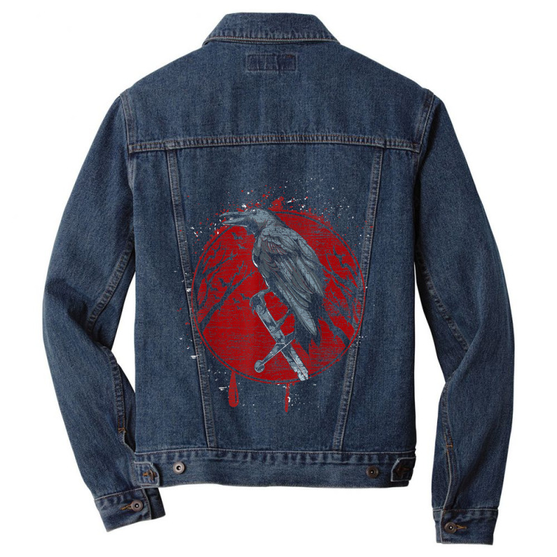 Halloween Raven Red Moon Spooky Night Crow Men Denim Jacket | Artistshot