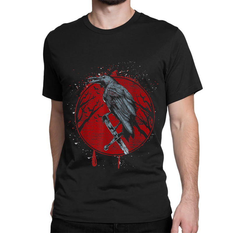 Halloween Raven Red Moon Spooky Night Crow Classic T-shirt | Artistshot