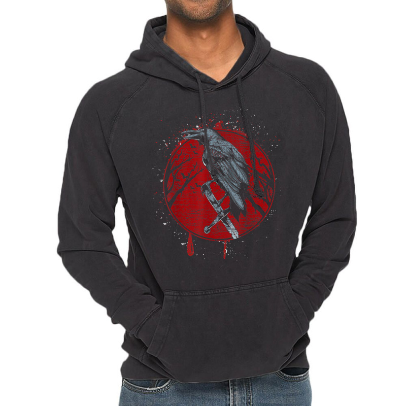 Halloween Raven Red Moon Spooky Night Crow Vintage Hoodie | Artistshot