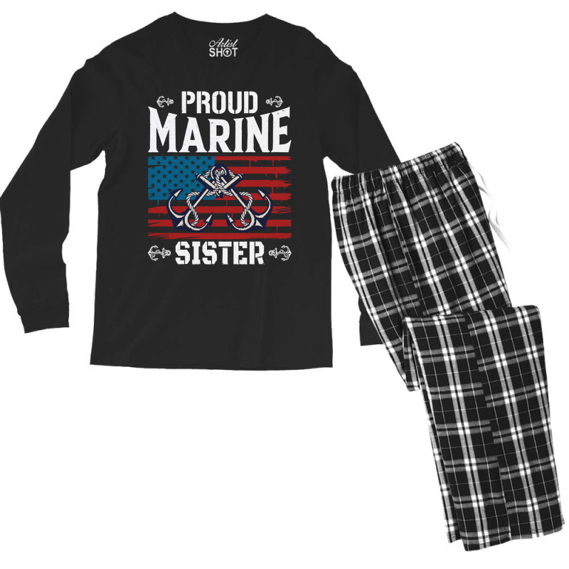 Marine Sister Proud Marine Sister United States Of America Military (3 Men's Long Sleeve Pajama Set by kerchingparticular | Artistshot