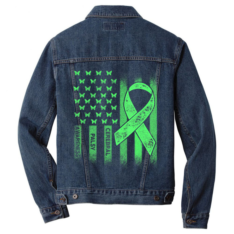 Cerebral Palsy Cp Awareness Usa Flag Warrior Survivor Men Denim Jacket | Artistshot