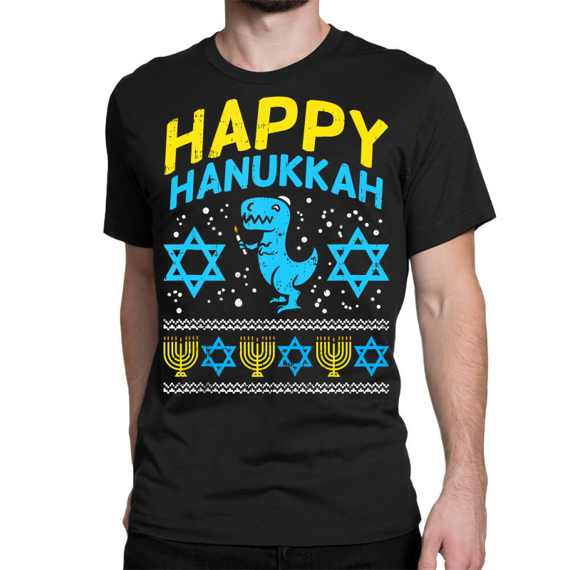 Happy Hanukkah Jewish Trex Ugly Chanukah Sweater Boy Gift Classic T-shirt by Cardenas | Artistshot