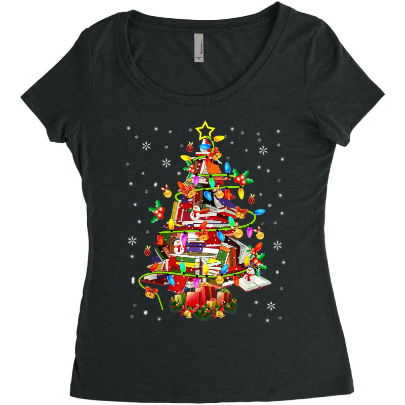 Xmas Tree Library Xmas Lights Tree Book Lover Librarian Women's Triblend Scoop T-shirt by AaronFosterJr. | Artistshot