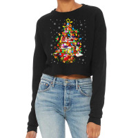 Xmas Tree Library Xmas Lights Tree Book Lover Librarian Cropped Sweater | Artistshot