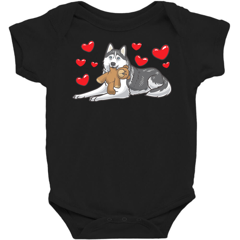 Siberian Husky T  Shirt Siberian Husky Dog With Stuffed Animal T  Shir Baby Bodysuit | Artistshot