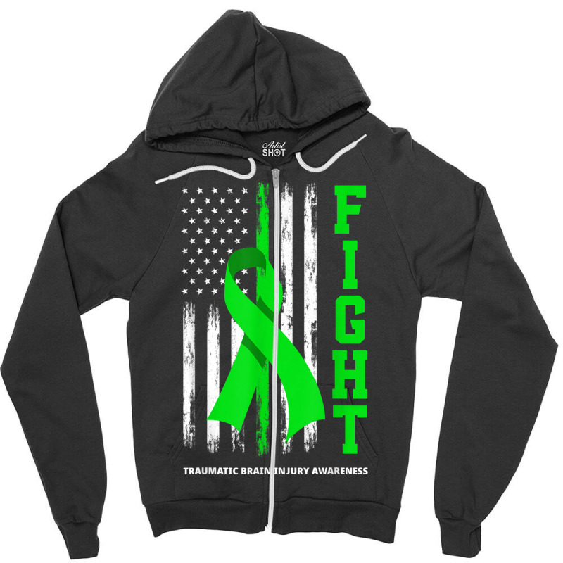 American Us Flag Fight Traumatic Brain Injury Awareness Zipper Hoodie by AmberKelsey | Artistshot