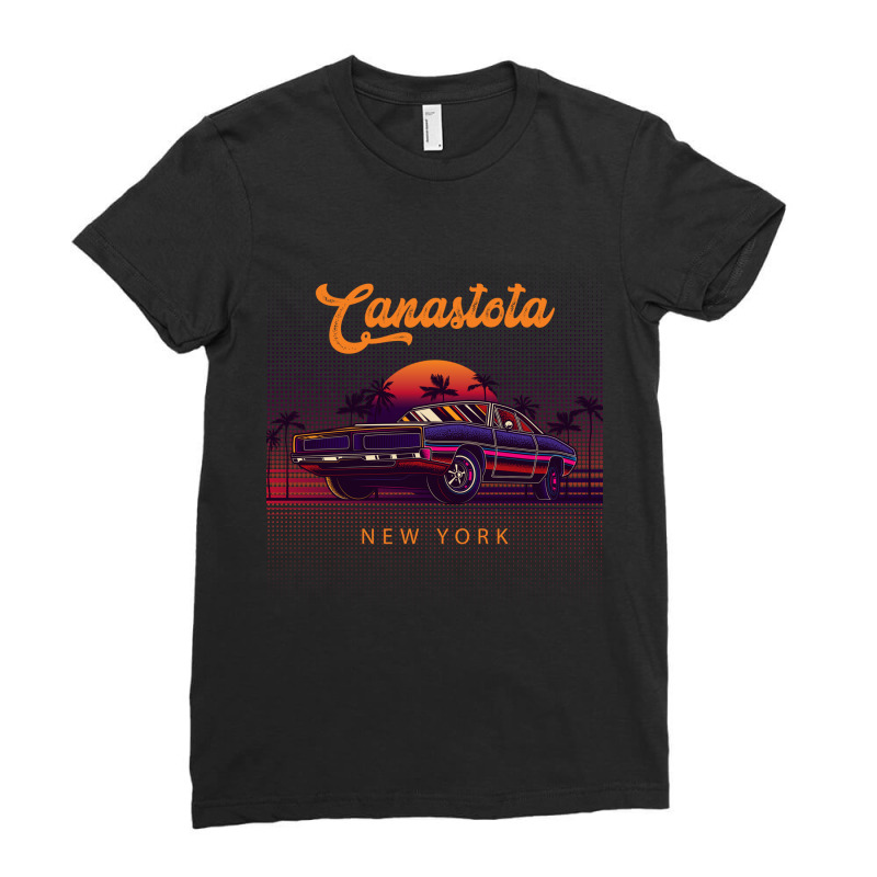 Canastota New York Retro Vintage 80s 90s Muscle Cars Retrowave Aesthet Ladies Fitted T-Shirt by pancakespienova | Artistshot