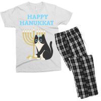 Happy Hanukkat Hanukkah Jewish Cat Kitty Lover Menorah Men's T-shirt Pajama Set | Artistshot