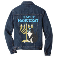 Happy Hanukkat Hanukkah Jewish Cat Kitty Lover Menorah Men Denim Jacket | Artistshot