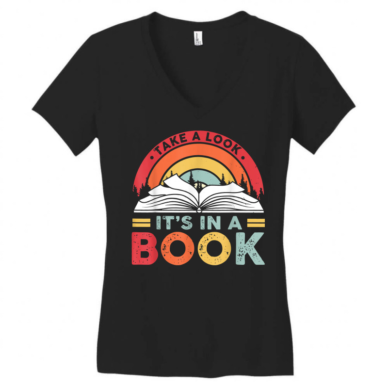 Take A Look It's In A Book Reading Vintage Retro Rainbow T Shirt Women's V-Neck T-Shirt by cm-arts | Artistshot