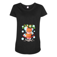 Cartoon Animal Happy Brown Fox Swinging Maternity Scoop Neck T-shirt | Artistshot