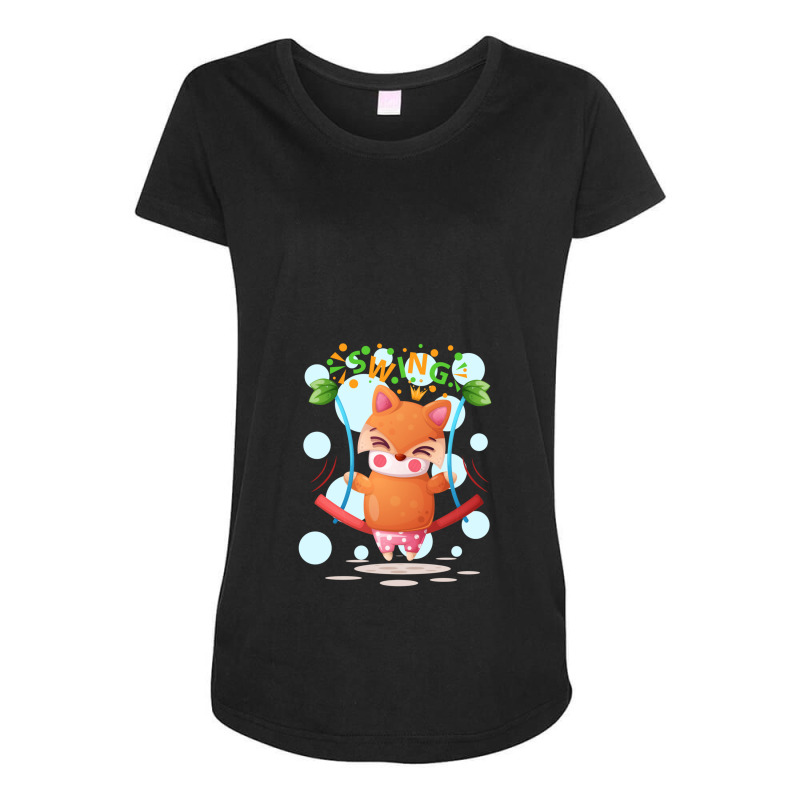 Cartoon Animal Happy Brown Fox Swinging Maternity Scoop Neck T-shirt by ErikaCharles | Artistshot