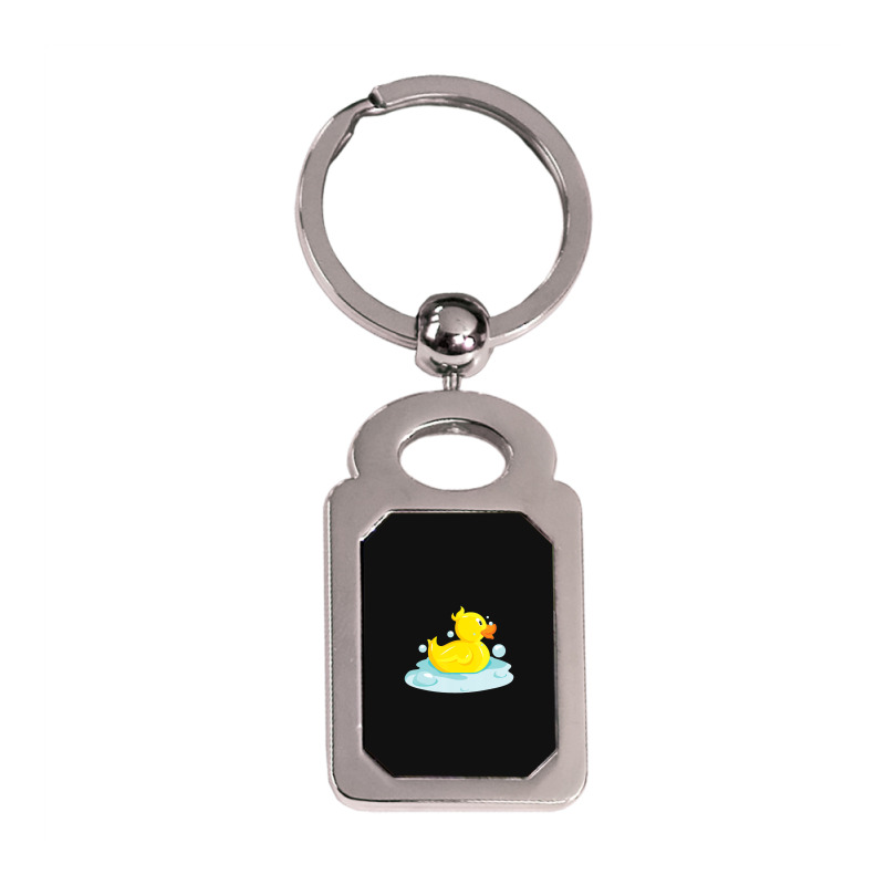 Cute Yellow Duck Rubber Ducky Duckie Bathtub Party Day Silver Rectangle Keychain | Artistshot