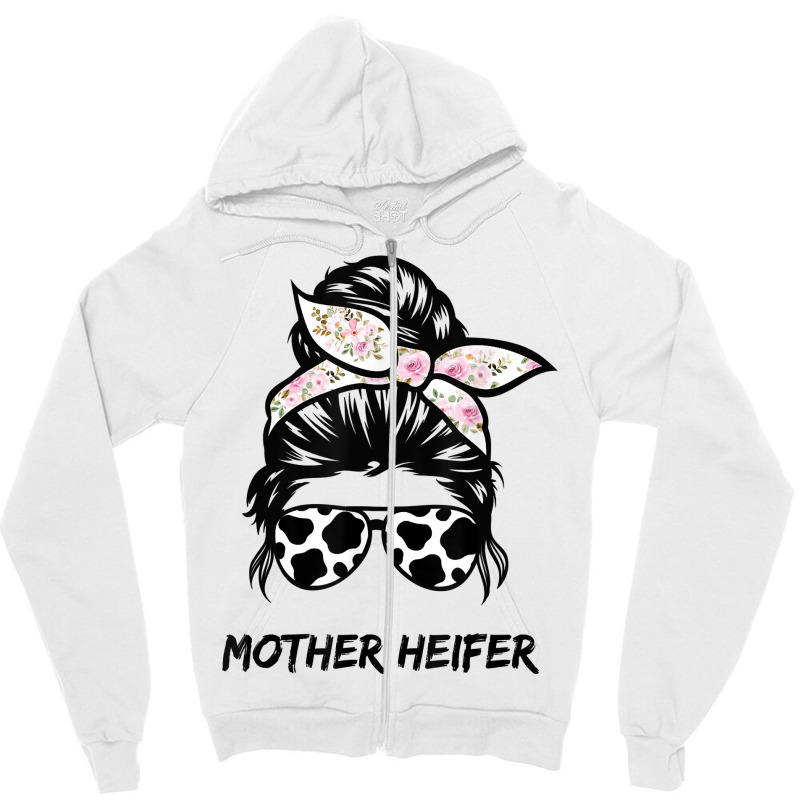 Mother Heifer Farmer Mom Cow Messy Bun Hair Bandana Cow T Shirt Zipper Hoodie | Artistshot