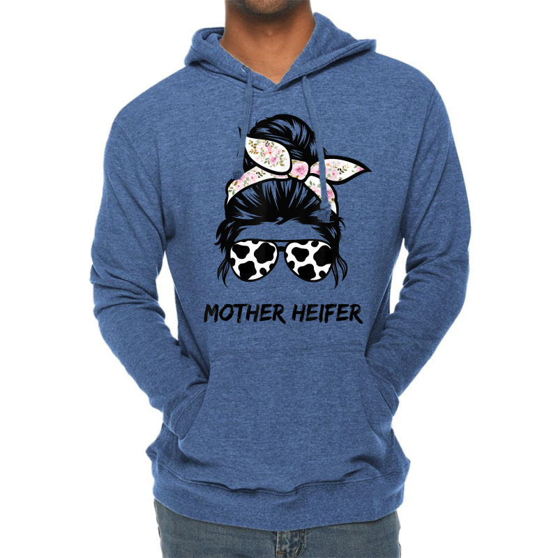 Mother Heifer Farmer Mom Cow Messy Bun Hair Bandana Cow T Shirt Lightweight Hoodie | Artistshot