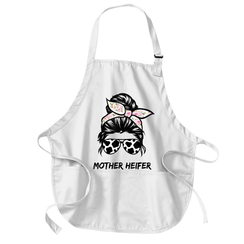 Mother Heifer Farmer Mom Cow Messy Bun Hair Bandana Cow T Shirt Medium-length Apron | Artistshot