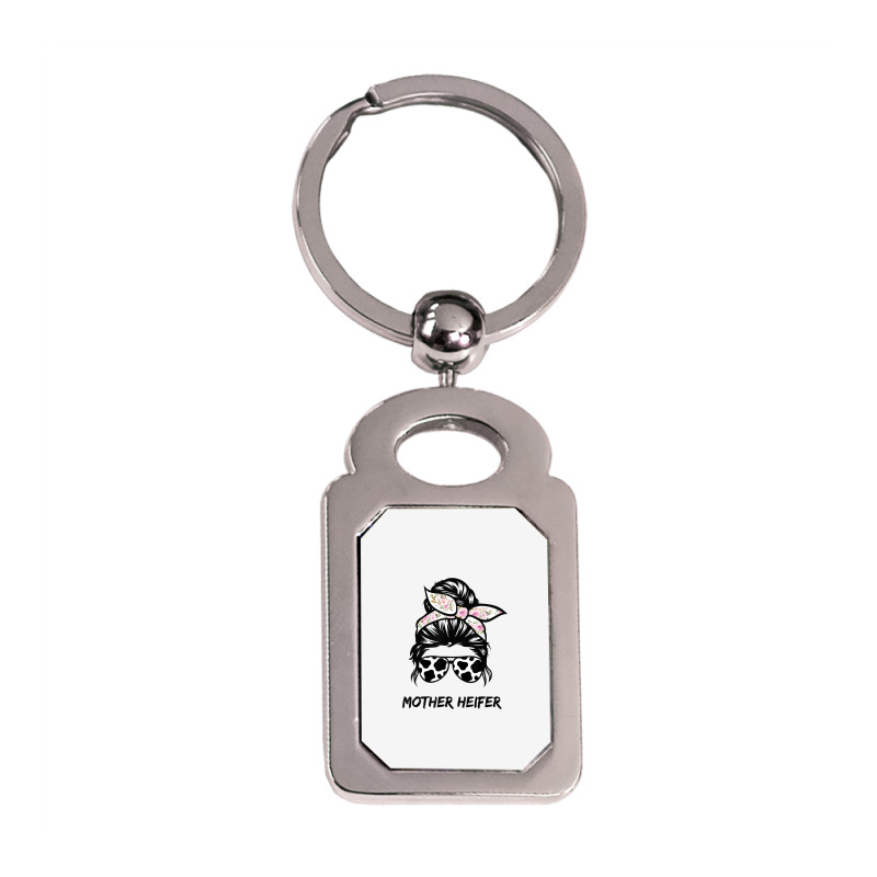 Mother Heifer Farmer Mom Cow Messy Bun Hair Bandana Cow T Shirt Silver Rectangle Keychain | Artistshot