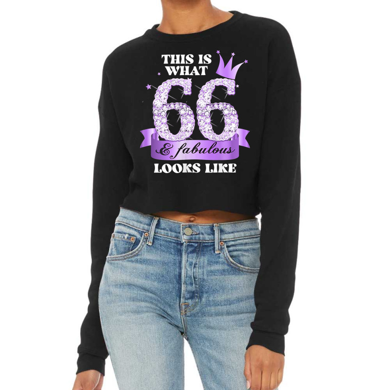 Womens 66 & Fabulous I Purple Lilac Black Party Group Photo Outfit Tan Cropped Sweater by cm-arts | Artistshot