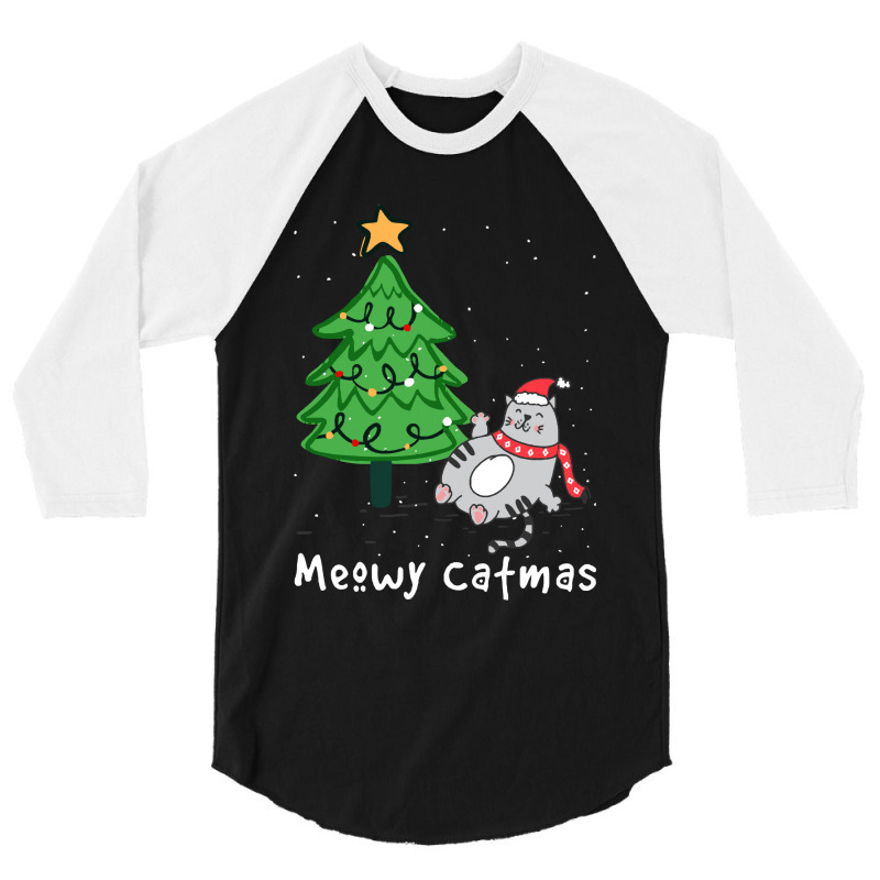 Meowy Catmas Cat Christmas Tree Xmas Meowy Catmas Cat Christmas Tree X 3/4 Sleeve Shirt by kerchingparticular | Artistshot