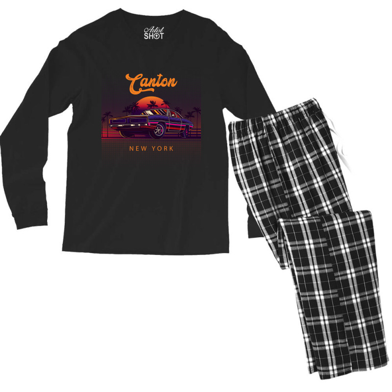 Canton New York Retro Vintage 80s 90s Muscle Cars Retrowave Aesthetic Men's Long Sleeve Pajama Set | Artistshot