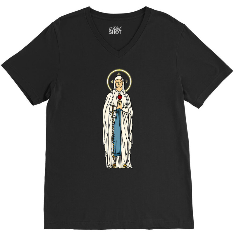 Our Lady Of Lourdes Rosary Mary Cute Women Girls Catholic T Shirt V-neck Tee | Artistshot