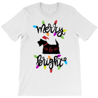 Scottish Terrier Dog Merry And Bright Christmas Lights Gift Sweatshirt T-shirt | Artistshot