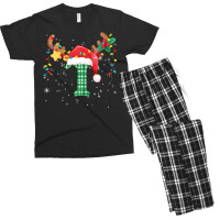 Womens Letter T Initial Name Plaid Family Christmas Pajama V Neck T Sh Men's T-shirt Pajama Set | Artistshot