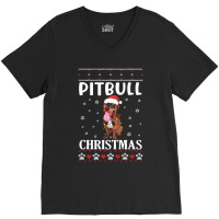 Merry Christmas Noel Day Pitbull Dog Lo Pitbull Dog Dancing With Snow  V-neck Tee | Artistshot