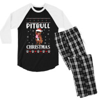 Merry Christmas Noel Day Pitbull Dog Lo Pitbull Dog Dancing With Snow  Men's 3/4 Sleeve Pajama Set | Artistshot