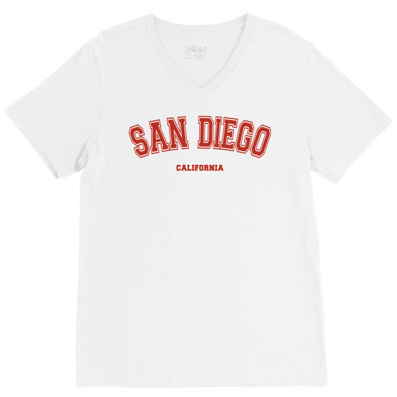 San Diego California Ca Red Letter Graphic On San Diego Sweatshirt V-neck Tee | Artistshot