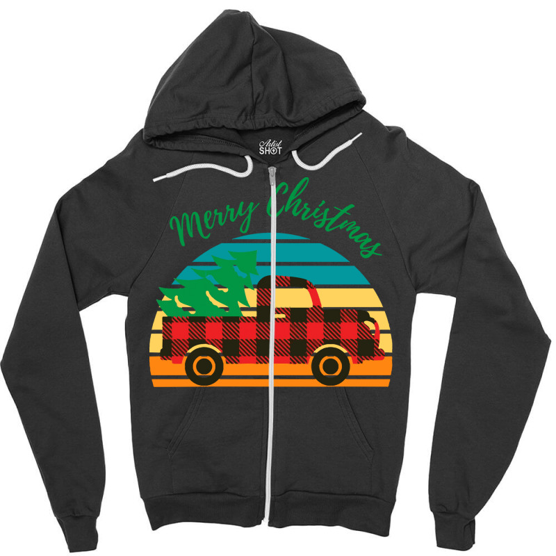 Merry Christmas Truck Tree Red Plaid Merry Christmas Truck Tree Red Pl Zipper Hoodie by kerchingparticular | Artistshot