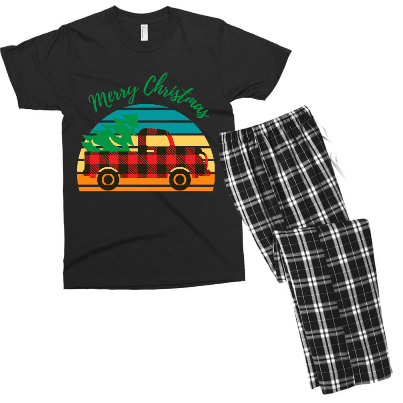 Merry Christmas Truck Tree Red Plaid Merry Christmas Truck Tree Red Pl Men's T-shirt Pajama Set by kerchingparticular | Artistshot