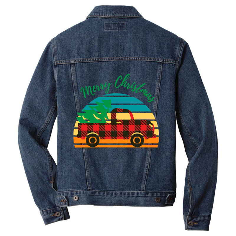 Merry Christmas Truck Tree Red Plaid Merry Christmas Truck Tree Red Pl Men Denim Jacket by kerchingparticular | Artistshot