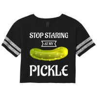 Stop Staring At My Creepy Pickle Halloween Scorecard Crop Tee | Artistshot