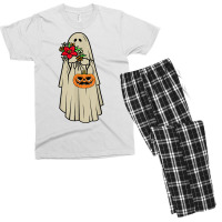 Retro Vintage Groovy Pumpkin Halloween Colors Flower Ghost T Shirt Men's T-shirt Pajama Set | Artistshot