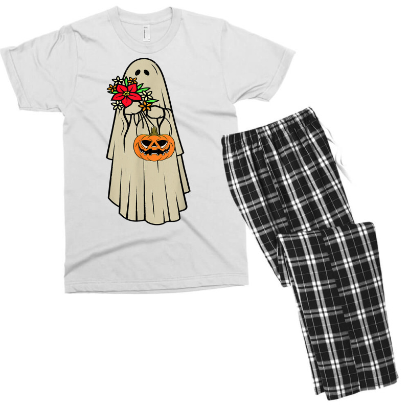 Retro Vintage Groovy Pumpkin Halloween Colors Flower Ghost T Shirt Men's T-shirt Pajama Set | Artistshot