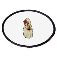 Retro Vintage Groovy Pumpkin Halloween Colors Flower Ghost T Shirt Oval Patch | Artistshot