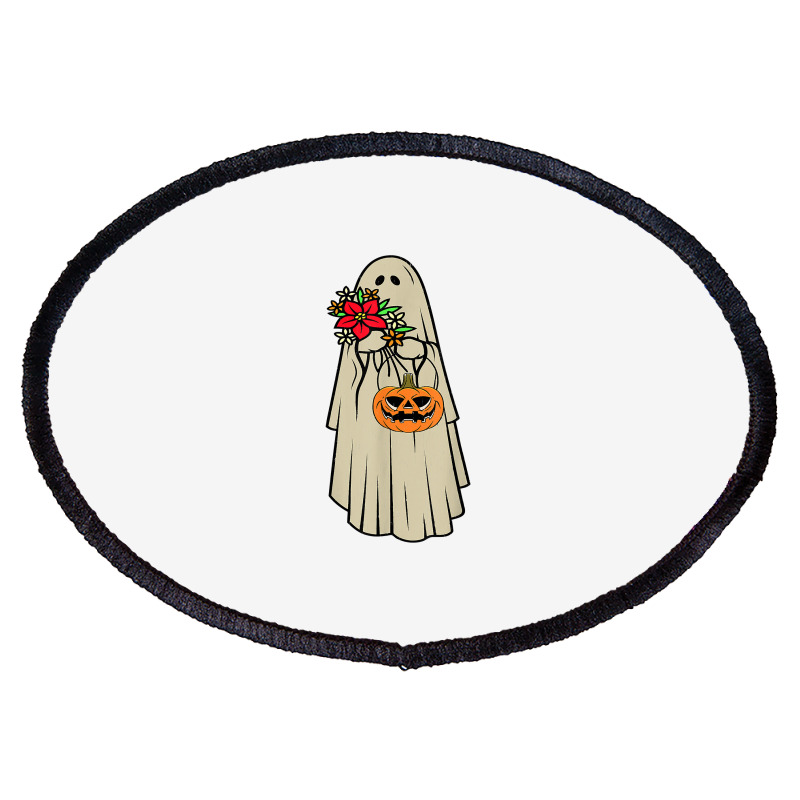 Retro Vintage Groovy Pumpkin Halloween Colors Flower Ghost T Shirt Oval Patch | Artistshot