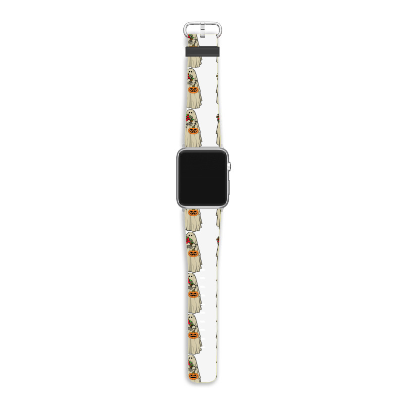 Retro Vintage Groovy Pumpkin Halloween Colors Flower Ghost T Shirt Apple Watch Band | Artistshot