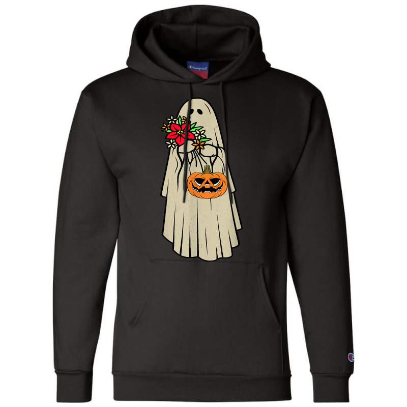 Retro Vintage Groovy Pumpkin Halloween Colors Flower Ghost T Shirt Champion Hoodie | Artistshot