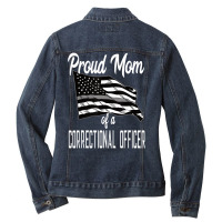 Correctional Officer Mom Quote Thin Silver Line Flag Mother Ladies Denim Jacket | Artistshot