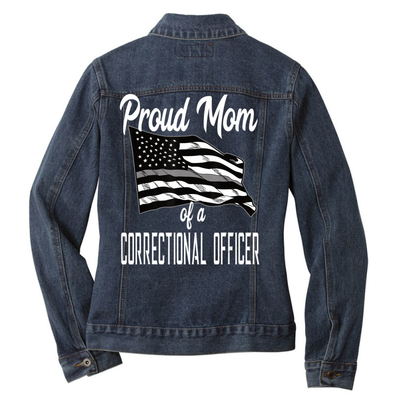 Correctional Officer Mom Quote Thin Silver Line Flag Mother Ladies Denim Jacket by cm-arts | Artistshot