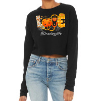 Love Oncology Life Pumpkin Fall Autumn Thanksgiving Nursing Cropped Sweater | Artistshot