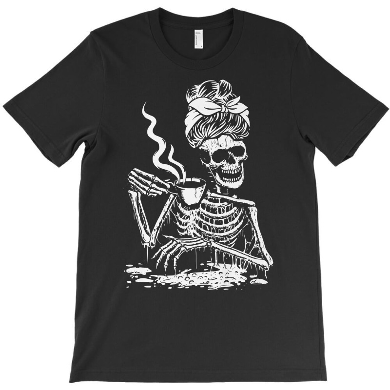 Skeleton Coffee Messy Bun   Front Design Premium T Shirt T-Shirt by maecopaharo | Artistshot