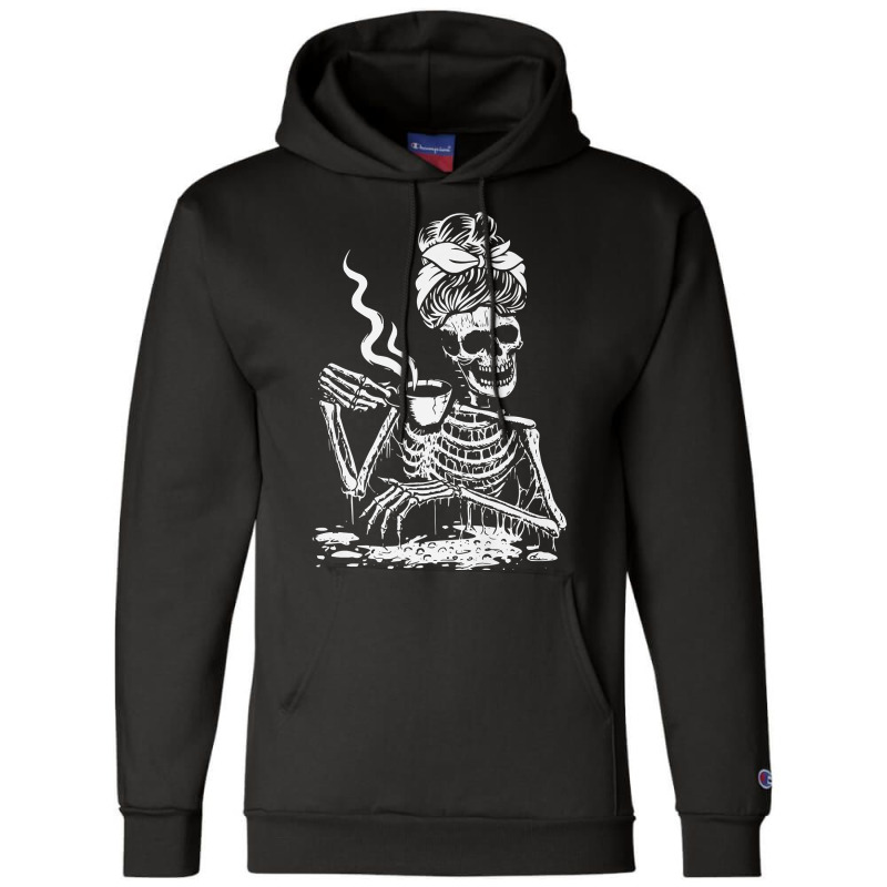 Skeleton Coffee Messy Bun   Front Design Premium T Shirt Champion Hoodie by maecopaharo | Artistshot